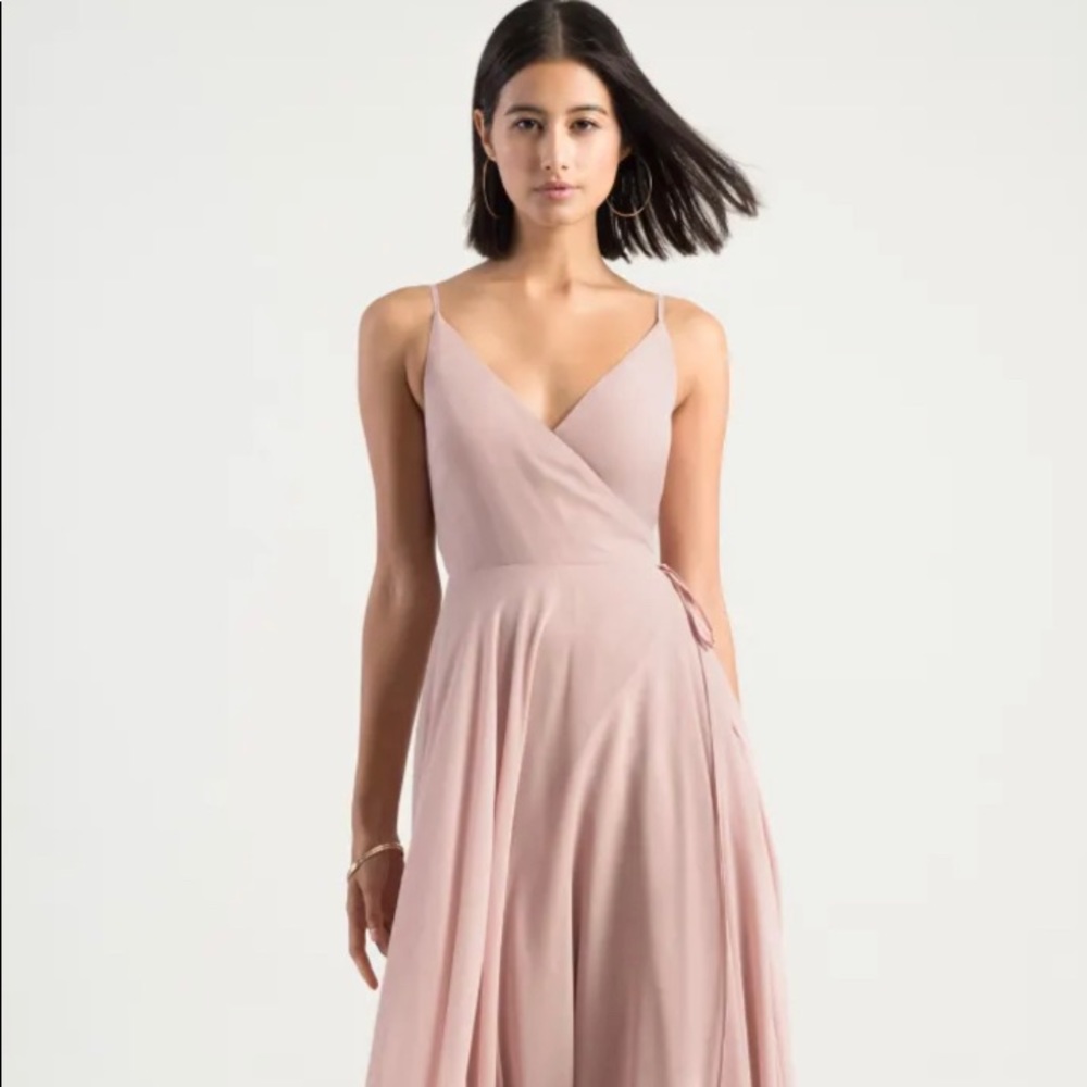 Chic chiffon wrap dress from Jenny Yoo, perfect for bridesmaid or summer event.